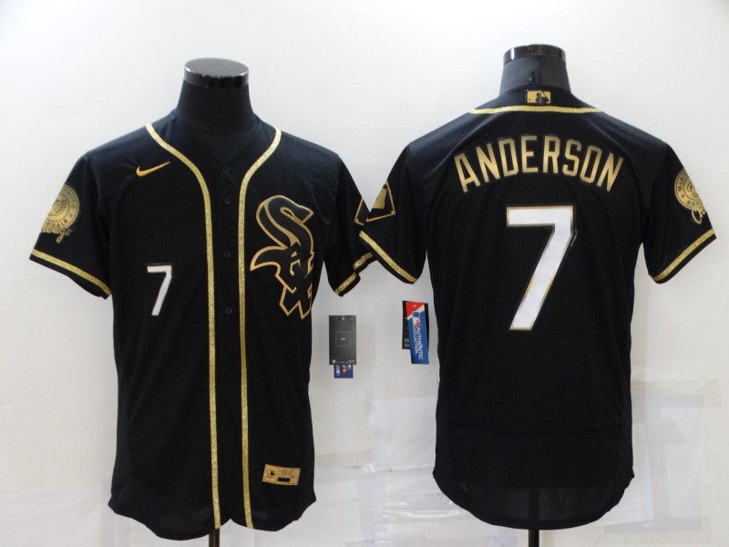 Cheap Men Chicago White Sox 7 Anderson Black gold Game Nike 2021 MLB Jersey